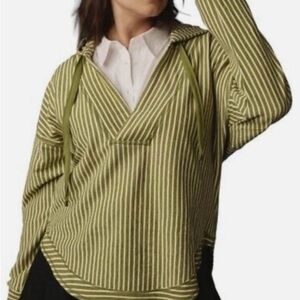 Anthropology Pilcro Wharfside Green and Cream Striped 💯 Cotton Hoodie XS